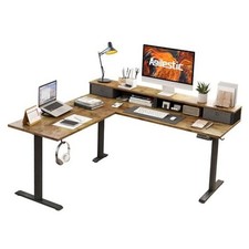 L Shaped Electric Standing Desk with 2 63 55 Inch Drawer-rustic Brown