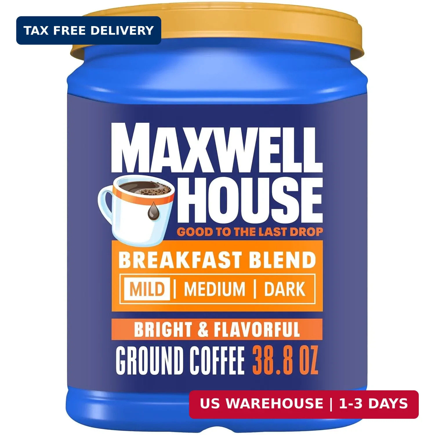 Maxwell House Breakfast Blend Mild Roast Ground Coffee, 38.8 oz Canister