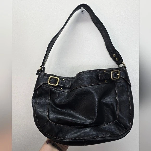 Bolso de Hombro Hobo de Cuero Negro FOSSIL Estilo Dorado # 75082 Foto 2 de 4