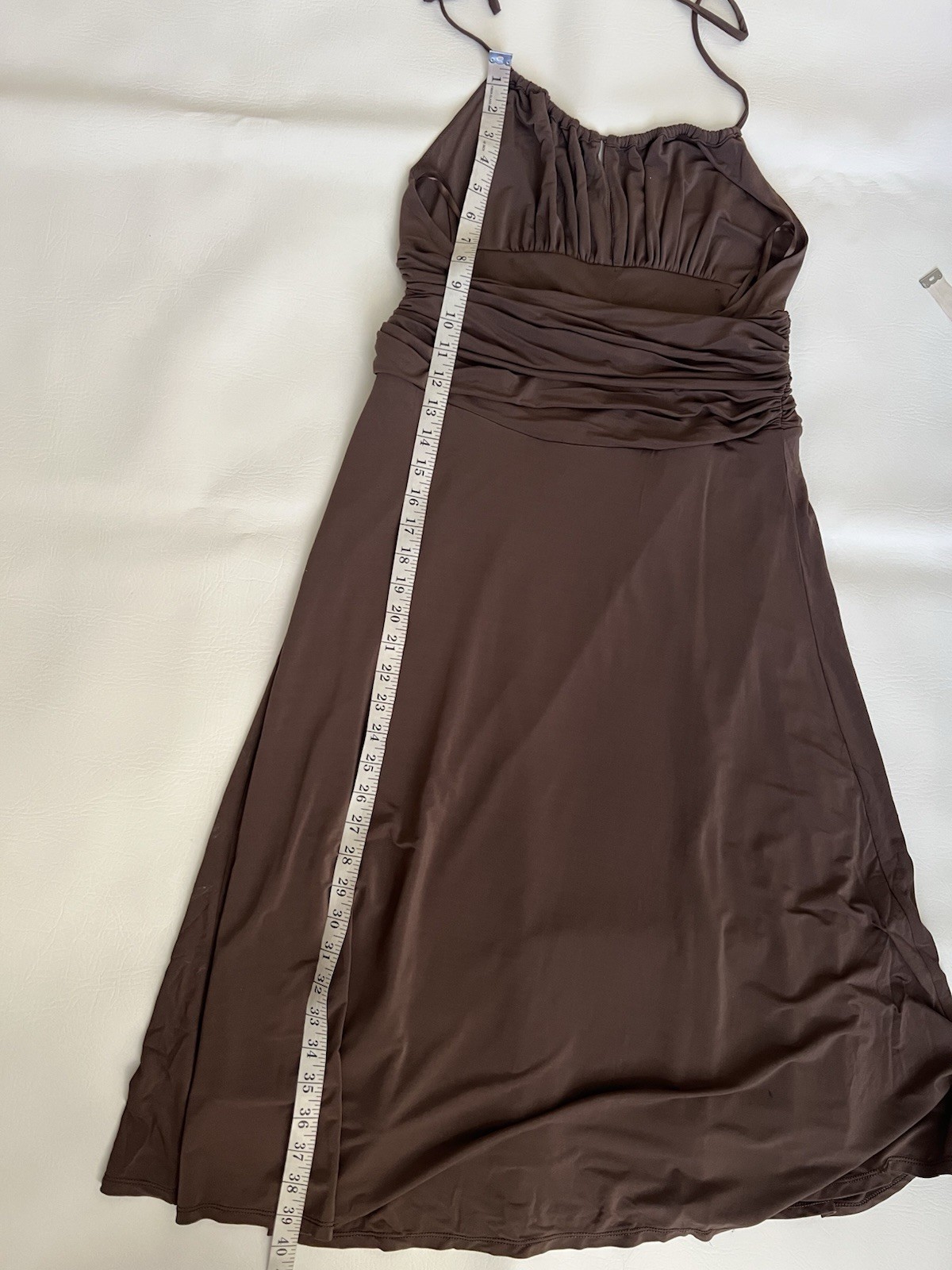 BCBGMaxAzria Y2K Solid Brown Halter Milkmaid Dres… - image 8