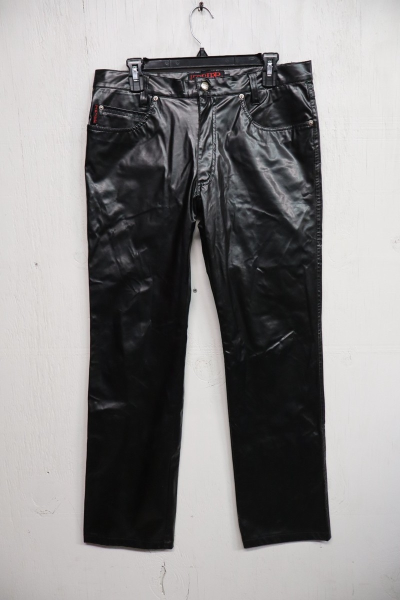Tripp NYC Mens Faux Leather Pants Size 34x32 Black Goth Grunge