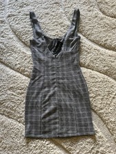 Fashion Nova Plaid Sheath Dress Black White Sleeveless V-Neck Size M