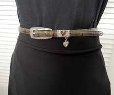 VTG BRIGHTON Brown Moc-Croc Leather Belt w/Silver Tone Hardware M fits 28-32"