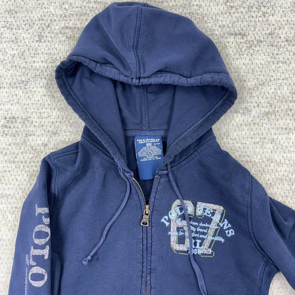 De colección Y2K Ralph Lauren Sudadera con Capucha Mujer Pequeño Polo Jeans Chaqueta Spellout Manchas* Foto 3 de 4