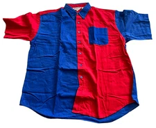 Vintage NOLOGO Tonix Button Down Shirt Mens XL Blue Red Short Sleeve Colorblock