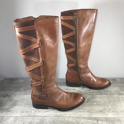 Women s Frye 76085 Jordan Strappy Riding Leather Tall Leather Brown Boots Size 7
