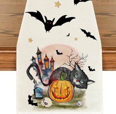 Tischläufer Halloween Deko Kürbis Fledermaus Gruselig 40 x 140cm für Party
