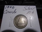 Canada 1940 -  10 Cent Dime Canadian Coin - 80% Silver - ASW 0.06 Oz
