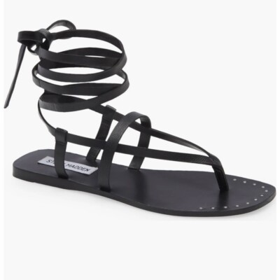 Steve Madden Women's 10 Seraphina Leather Ankle Wrap Flat Sandals