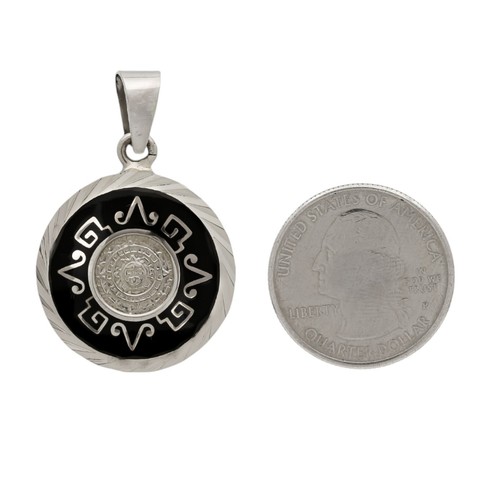 Aztec Calendar Mayan Sun Pendant Sterling Silver 950 Diamond-Cuts - Picture 6 of 7