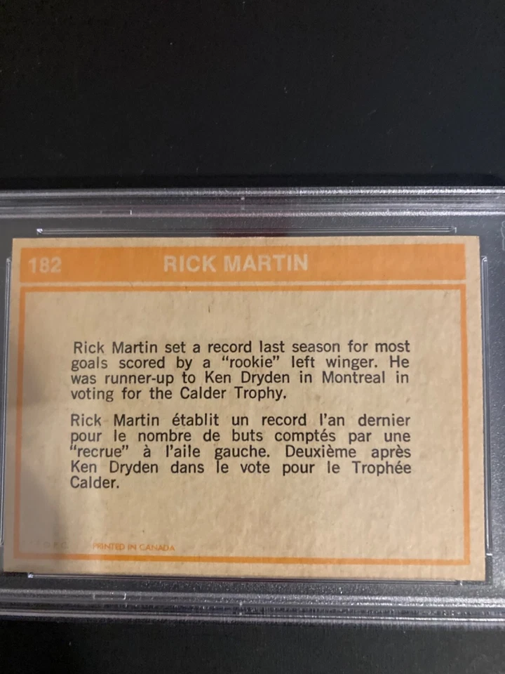 1972 OPC, o-Pee-Chee,  #182 RICK MARTIN BUFFALO SABRES PSA 7 NR MINT, sharp - Image 4 of 4