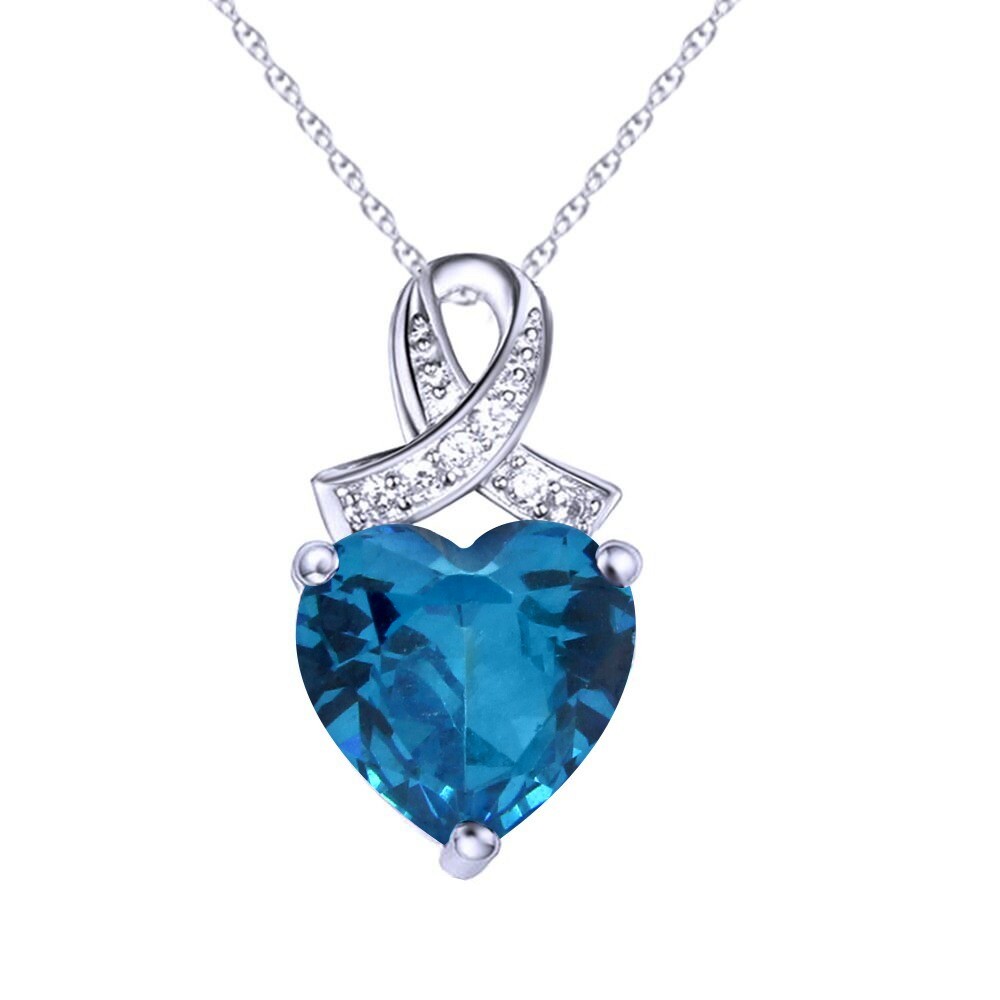 6.06Ct Heart Shape Blue Topaz & Diamond Sterling Silver