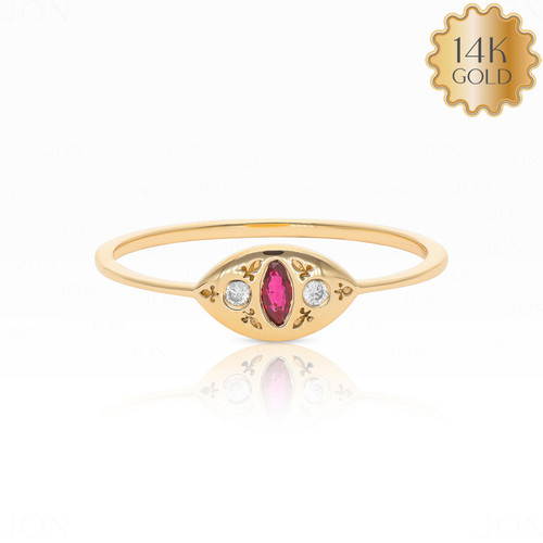 14k Gold Diamond Ruby Cat Eye Ring - For Love!