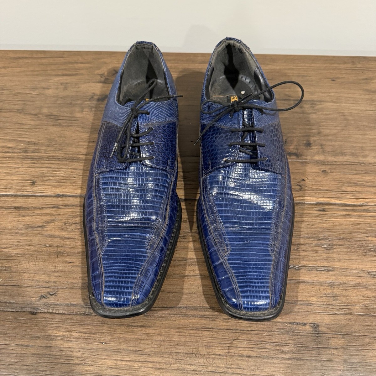 Men’s Vintage 1970s Stacy Adams Blue and white creeper dress shoes Stacy Adams Tedesco Cap Toe Oxford Lizard Leather Dress  main image 4