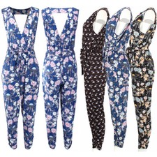 Women's Sleeveless Surplice V-neck Floral Print Jumpsuit