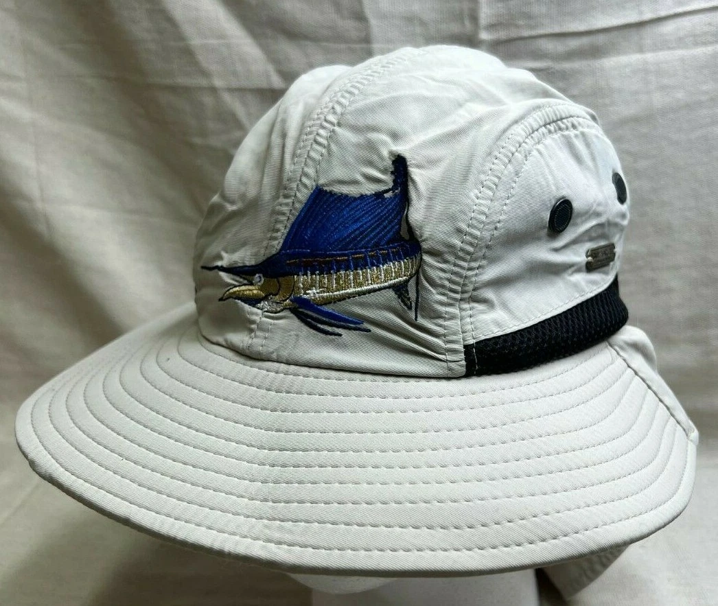 Guy Harvey Originals Embroidered Bucket Hat Fishing neck flap Marlin Fish  mesh