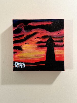 Original Art Lighthouse Gallery Profile Canvas Painting Size 6 x6  Artwork