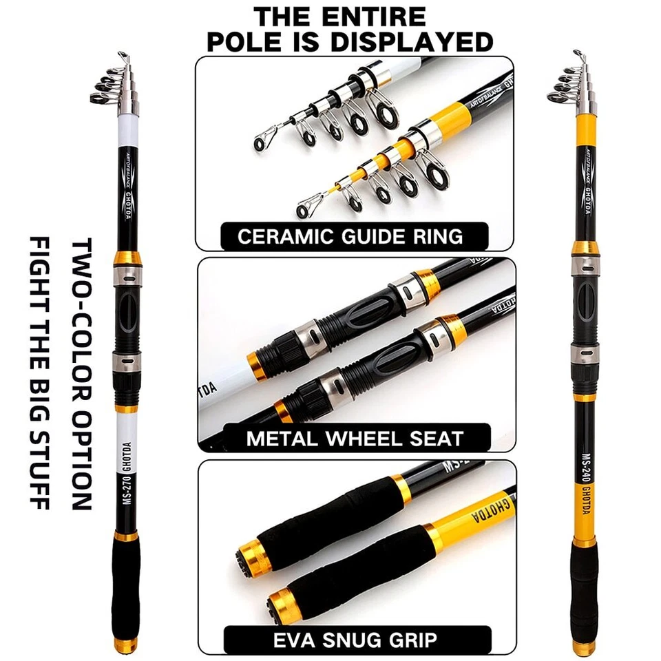 Fishing Rod 2.1-3.6m Or Carbon Telescopic Rod Combo Spinning Rod And Reel Set - Image 2 of 4