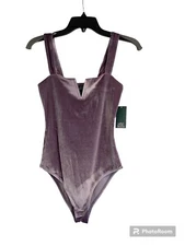 Wild Fable Purple Velour Bodysuit  Size Small Notch Neckline Target