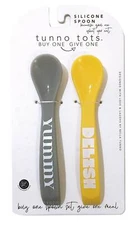 Two Pack, Bella Tunno Tunno Tots Silicone Spoon, Grey / Yellow, YUMMY / DELISH