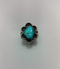 Vintage Native American Navajo Sterling Silver Turquoise Ring Size 5-1/2 Nice 