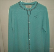 Vintage TALBOTT TRAVLER Sz 40 Knit TURQUOISE Button-Front Cardigan Sweater Crew