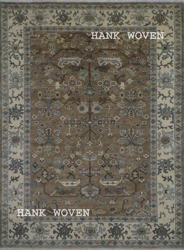 Handmade 9x12ft Exquisite Brown/Ivory Transitional Oushak Rug | Customizable Rug