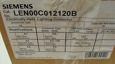 Siemens LEN00C012120B 12 POLE LIGHTING CONTACTOR NEW IN BOX 30 AMP 120V  Coil | eBay