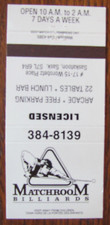 POOL MATCHBOOK COVER: MATCHROOM BILLIARDS SASKATOON, SK EMPTY MATCHCOVER -D19