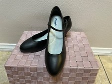 New Ladies Size 10.5 Blk Leather Dance Tap Shoes Heels Jr Footlight 561 