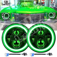 Fit Chevy Monte Carlo 1970-1975 7 Round Projector Led Headlights Green Halo Drl