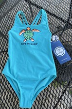NEW NWT Life is Good Girls Kids Bathing Swim Suit Turtle UPF 50 Size 6