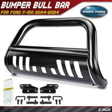 3 Black Carbon Steel Bull Bar Grille Guard W Skid Plate For Ford F-150 04-24