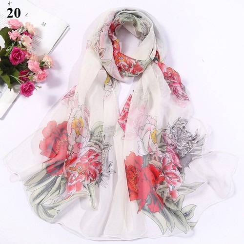 Women Long Soft Silk Chiffon Floral Scarf Wrap Shawl Scarves Sunscreen Headscarf - Picture 38 of 43