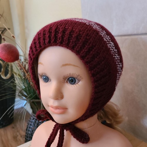 Baby Toddler Girl Knit Hat Bonnet Purple Whit Front Tie Handmade Size 1-2 Years - Imagen 16 de 17
