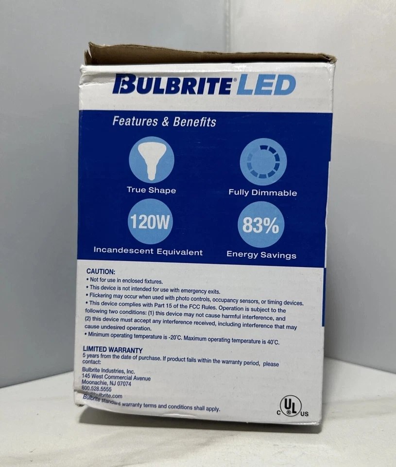 BULBRITE LIGHT BULB 20W DIMMABLE WARM WHITE BR40 - Image 4 of 4