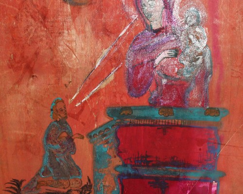 VINTAGE RELIGIOUS GOUACHE PAINTING PORTRAIT - Picture 9 of 11