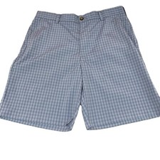Izod Mens Golf Shorts Size 36 Flat Front Blue Plaid