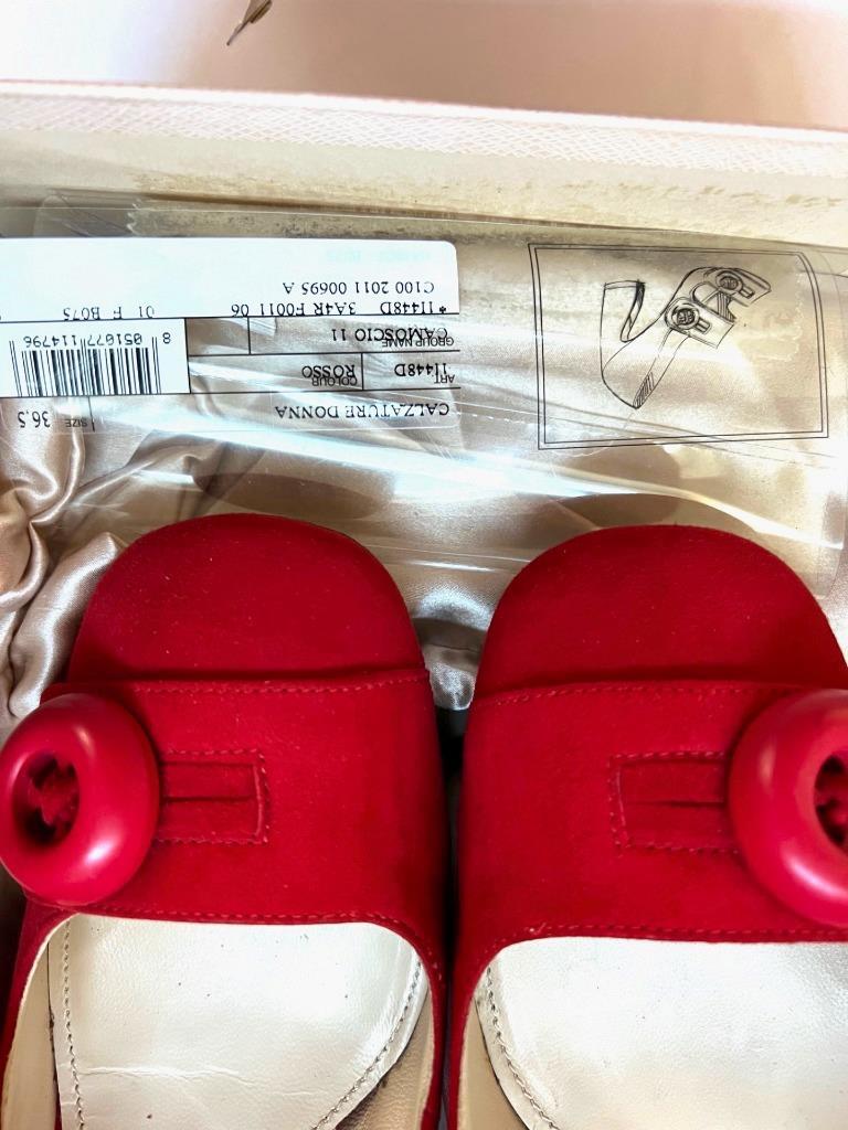 PRADA Bright RED Suede Two Button Fashion Mary Janes 2.75