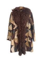 Miss Selfridge Long Line Leather Coat With Fur Trim Uk Size 10