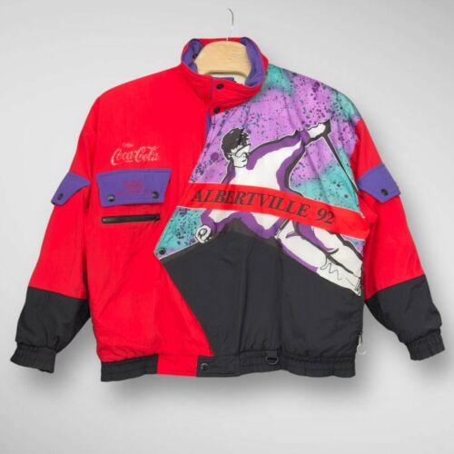 Coca Cola 1992 Albertville Olympics Red Puffy Jacket Size XL Red Ski Vintage Pin