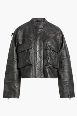 NEW, Free people Adrienne Leather Bomber Jacket in Black SZ L #SJ1203