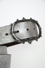 ⚙️ CAVALLI Designer Cintura Pelle Argento 110 L Large 52 34 Silver Belt Metallizzata