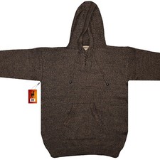 MEN HANDMADE ANDEAN ALPACA BROWN PULLOVER HOODIE SZ M