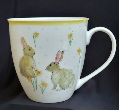 Milly Green British Designs 18oz Mug Cottontail Rabbits & Yellow Daffodils MINT!