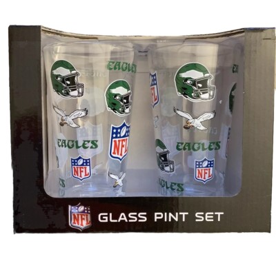 Philadelphia Eagles RETRO KELLY GREEN 2-Pack Pint Glass Set-16 Oz-NFL NEW in BOX