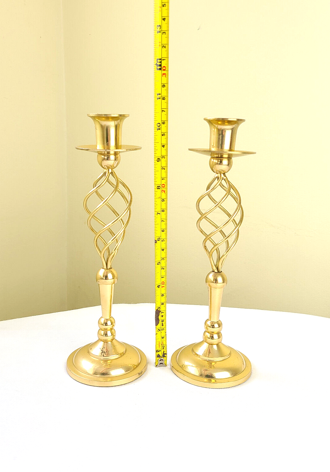 Pair of Brass Spiral Twist Candle Holders Tall Candlesticks eBay