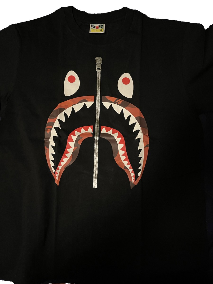 BAPE A Bathing Ape WGM Shark Zip Jaw Camo Blue Red T Shirt BAPE A Bathing Ape WGM Shark Zip Jaw Camo Blue Red T Shirt