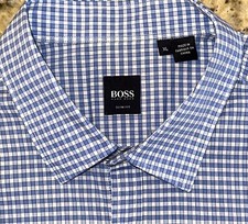 HUGO BOSS Men's Blue Check Slim Fit Front Pockets Long Sleeve Shirt Size XL