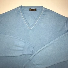 Men's Loro Piana Cashmere Silk V-neck Sweater-Size 54 (XL)-Baby Blue